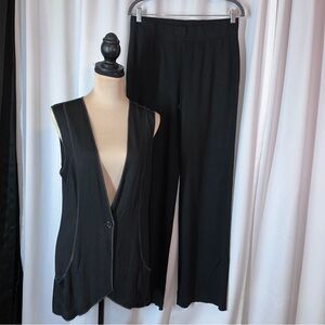 YANSI FUGEL 2 Piece Set Black REVERSIBLE Vest (Sz L) Wide-Leg Pants (Sz M) EUC